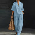 Dolores | Relaxed Henley Top and Wide-Leg Pants Co-Ord Set