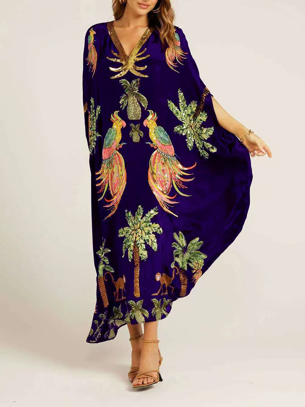 Palm Print Drop Shoulder Dress