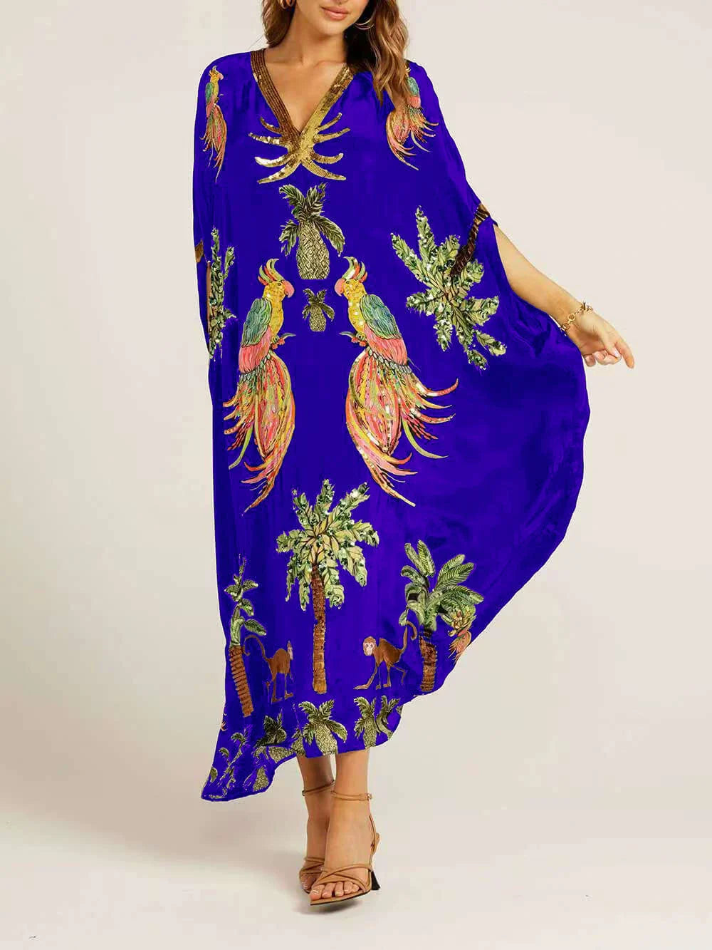 Palm Print Drop Shoulder Dress