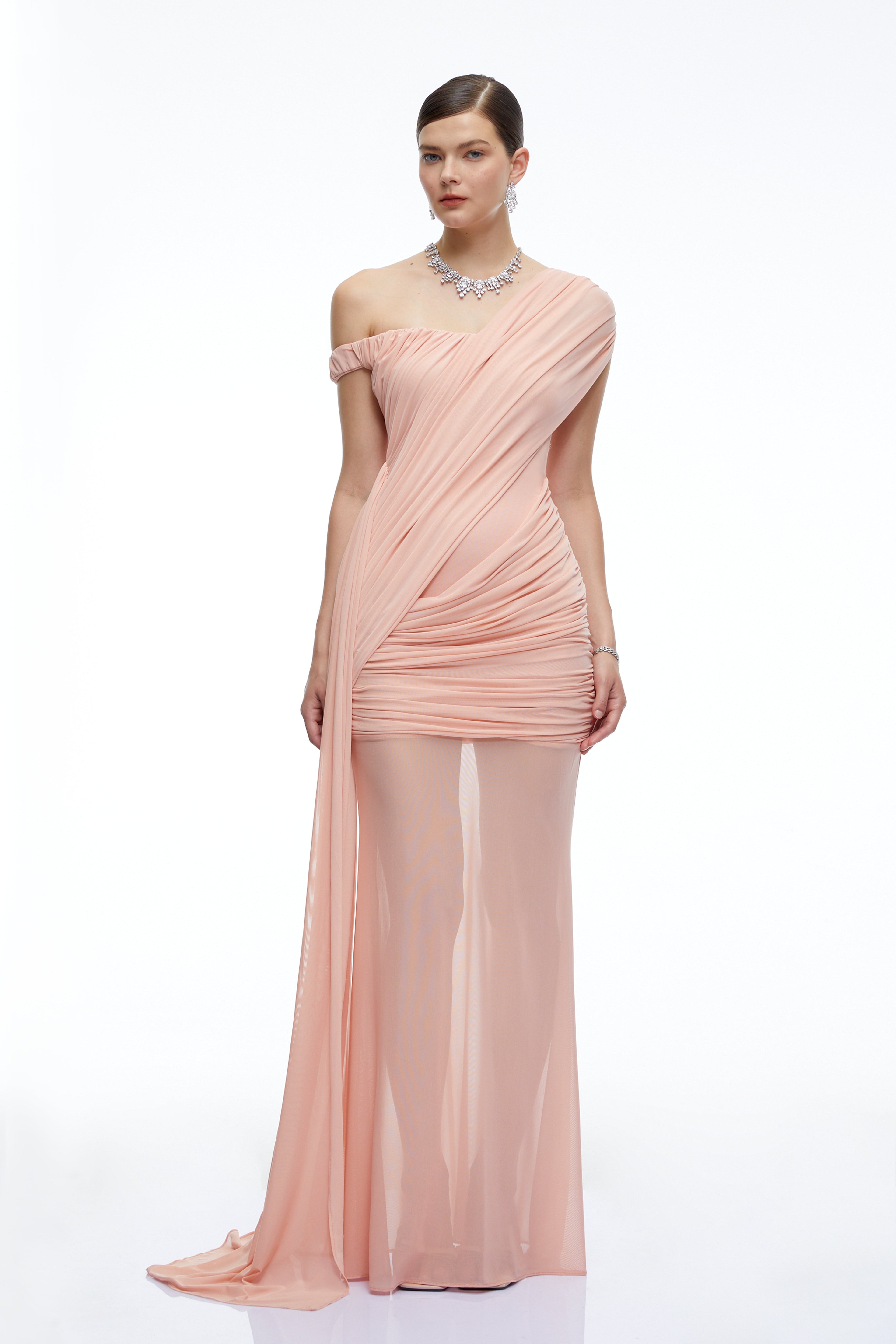 Odette Pink One Shoulder Ruched Maxi Dress