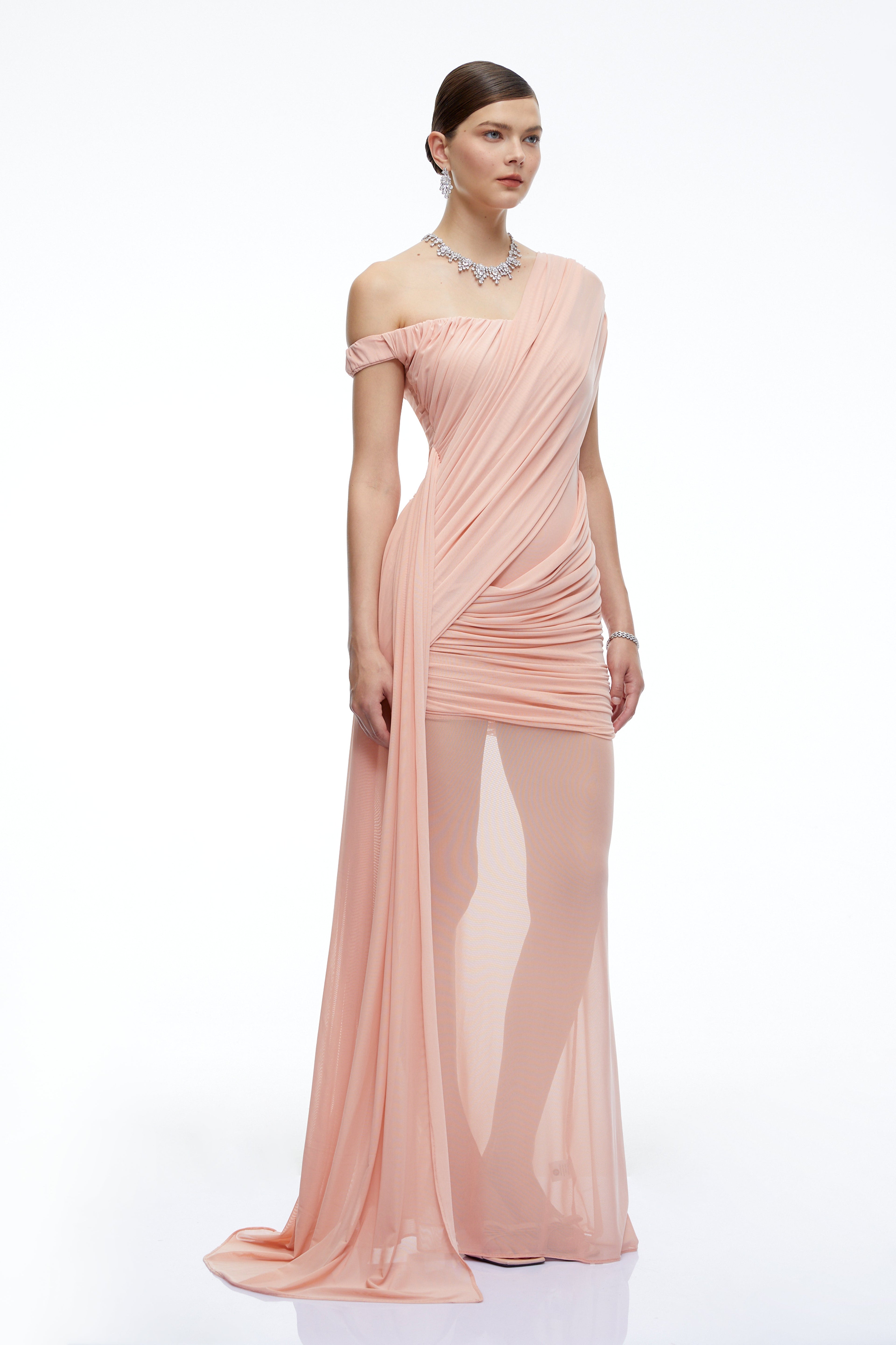 Odette Pink One Shoulder Ruched Maxi Dress