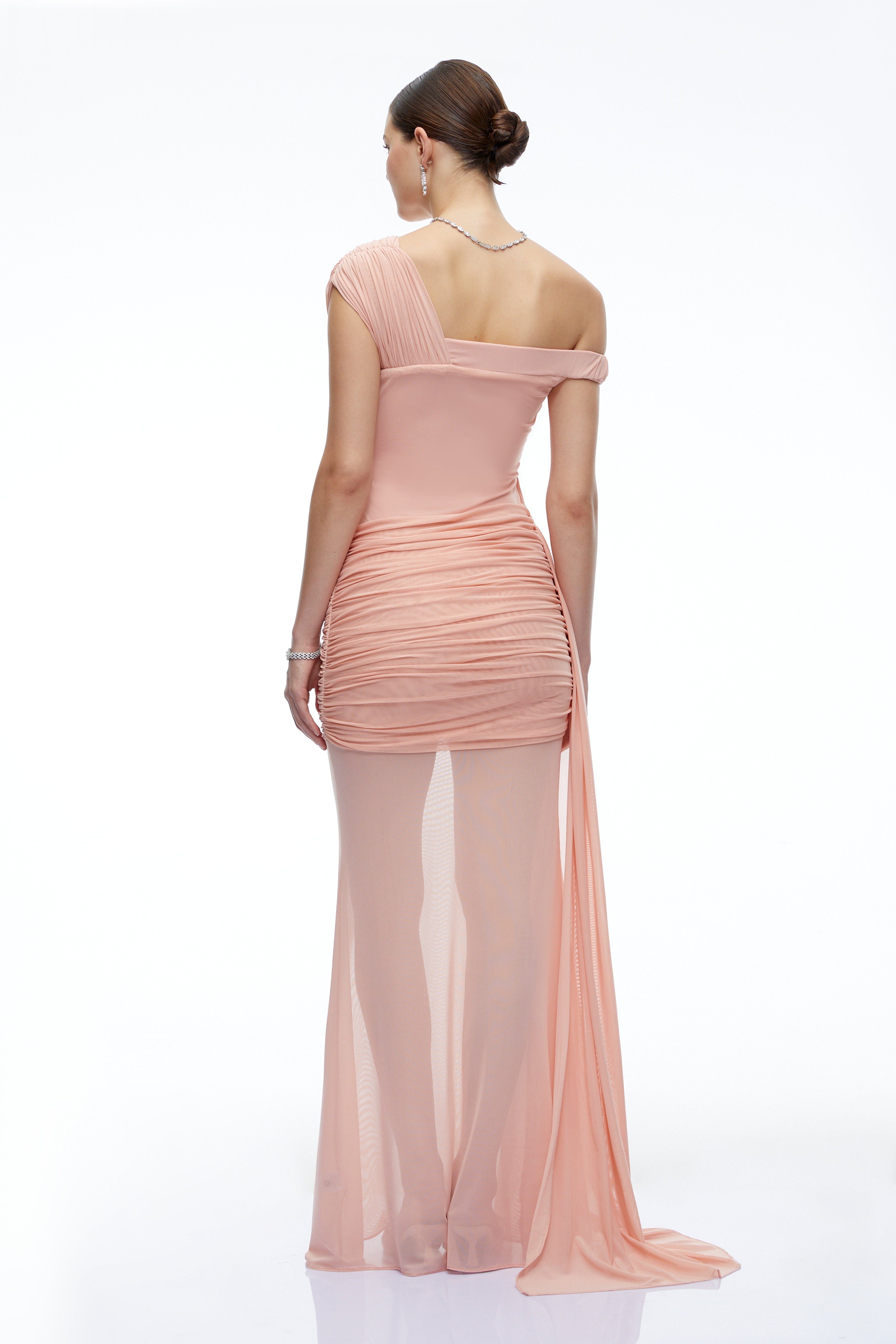 Odette Pink One Shoulder Ruched Maxi Dress