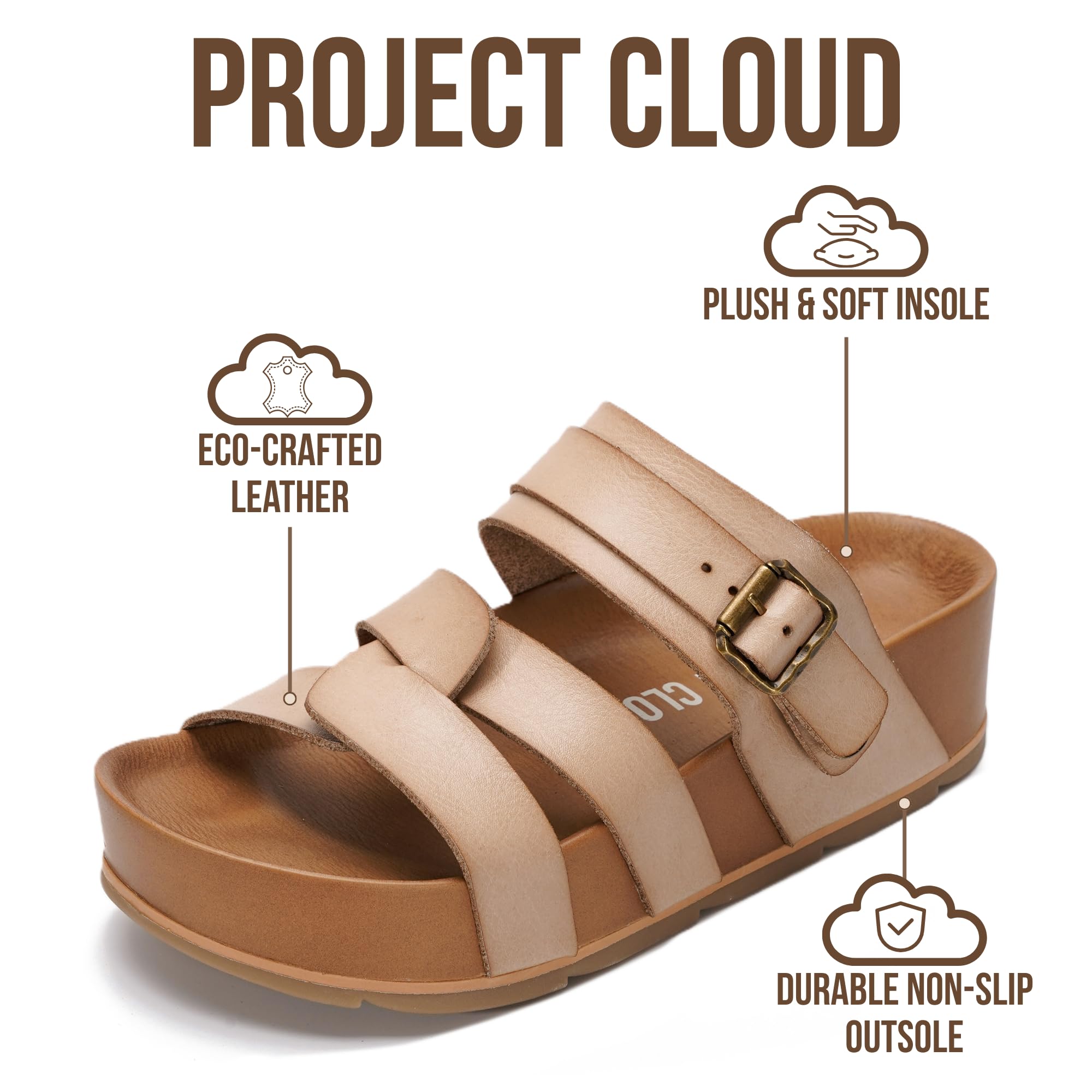 Women's | Eco-Leather Platform Sandals | Lightweight | Non-Slip - Proud