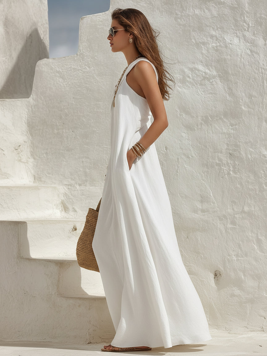 Minimalist Bohemian One-Shoulder Maxi Dress