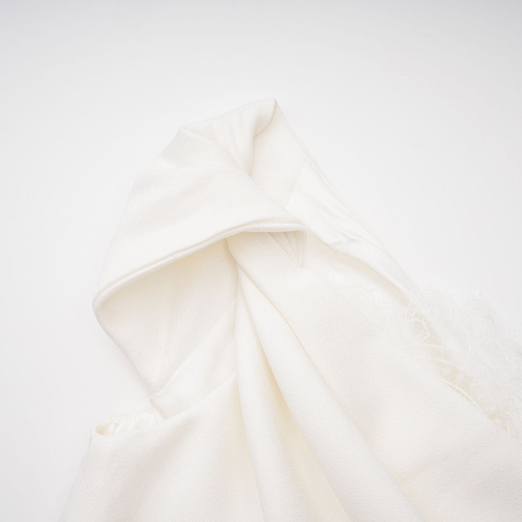 Roshanak White One Shoulder Midi Dress with Lace Panels