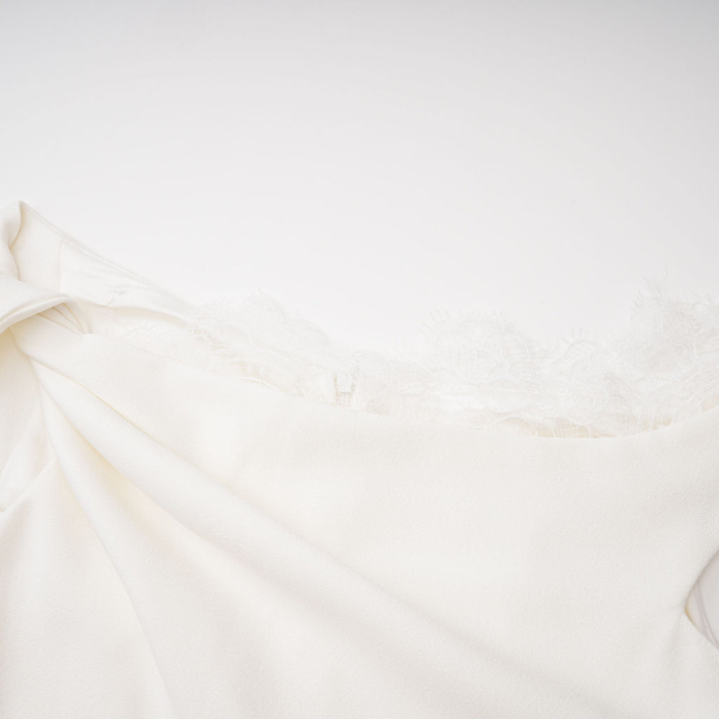 Roshanak White One Shoulder Midi Dress with Lace Panels
