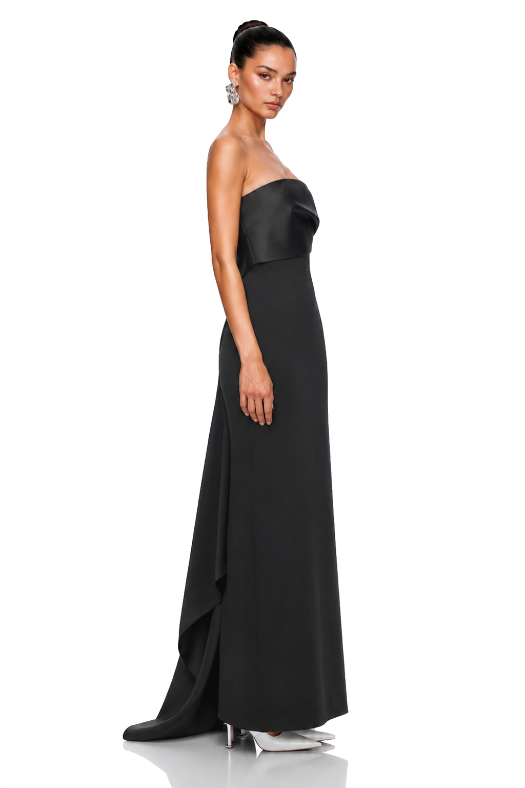 Roxanne Black Strapless Draped Satin Maxi Dress