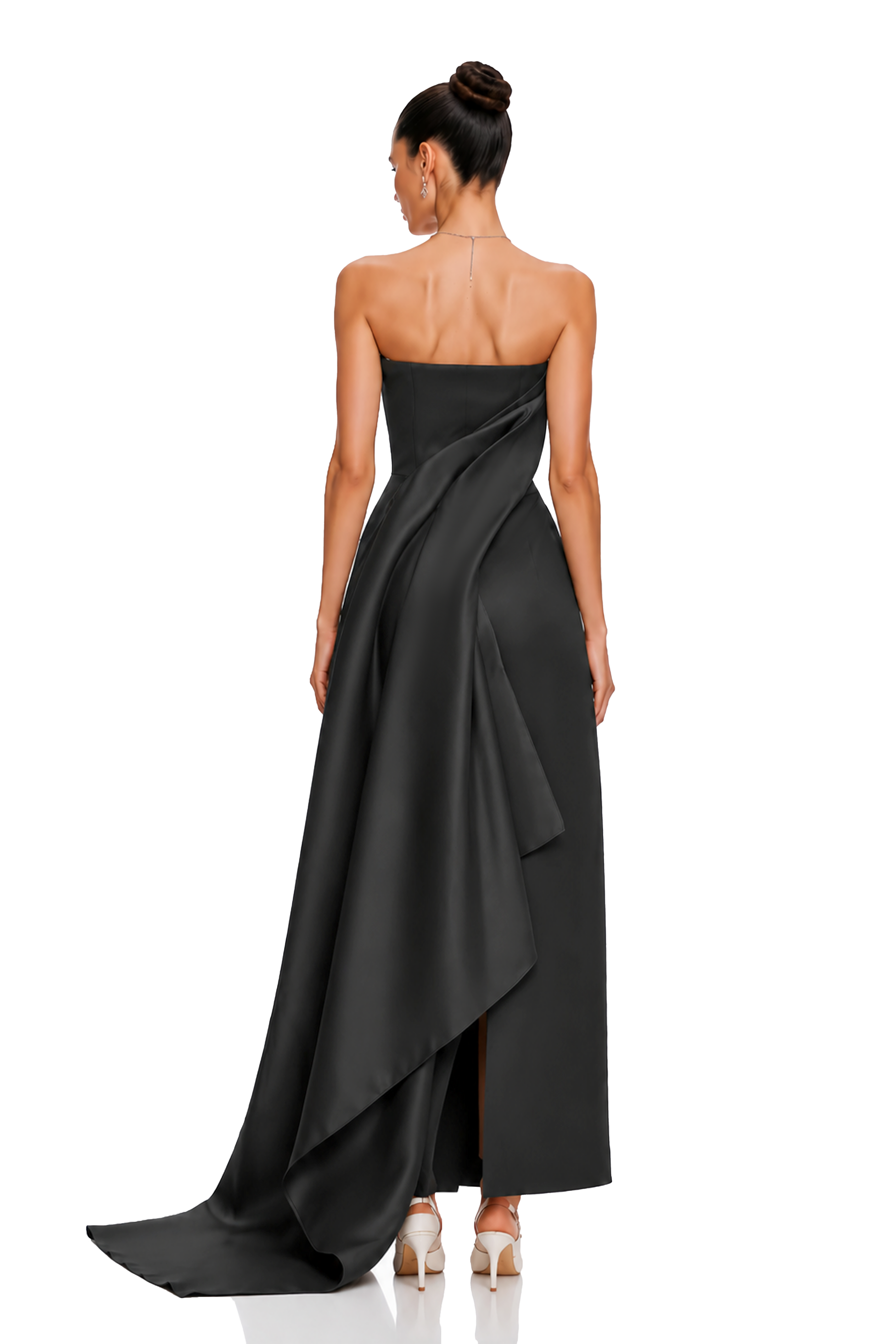 Roxanne Black Strapless Draped Satin Maxi Dress