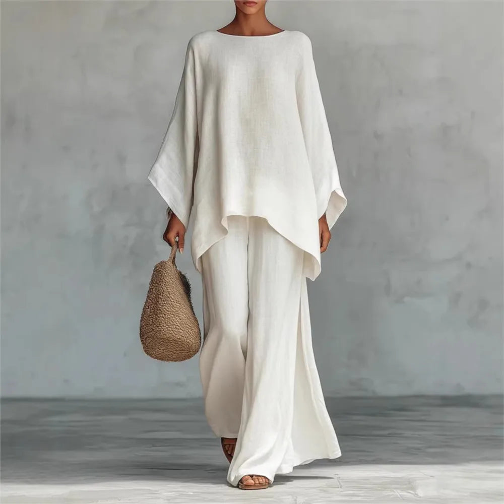 Lovina | Set di pantaloni larghi a gamba lunga in lino con maniche lunghe