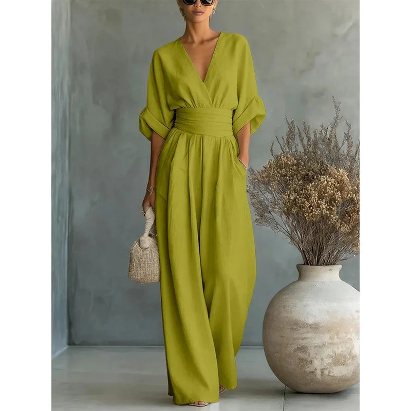Viana | Eleganti Pantaloni a Vita Alta con V e Gamba Larga