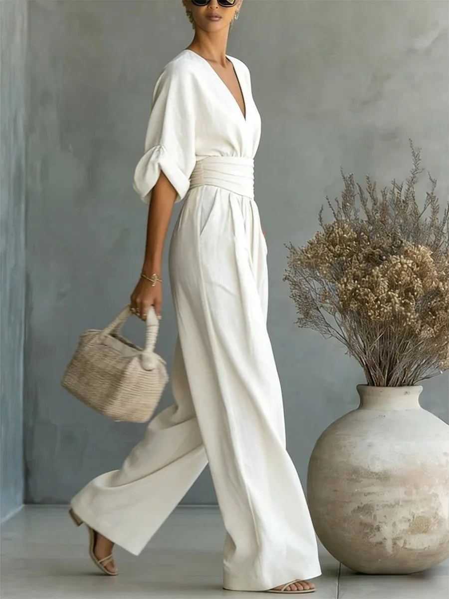Viana | Eleganti Pantaloni a Vita Alta con V e Gamba Larga