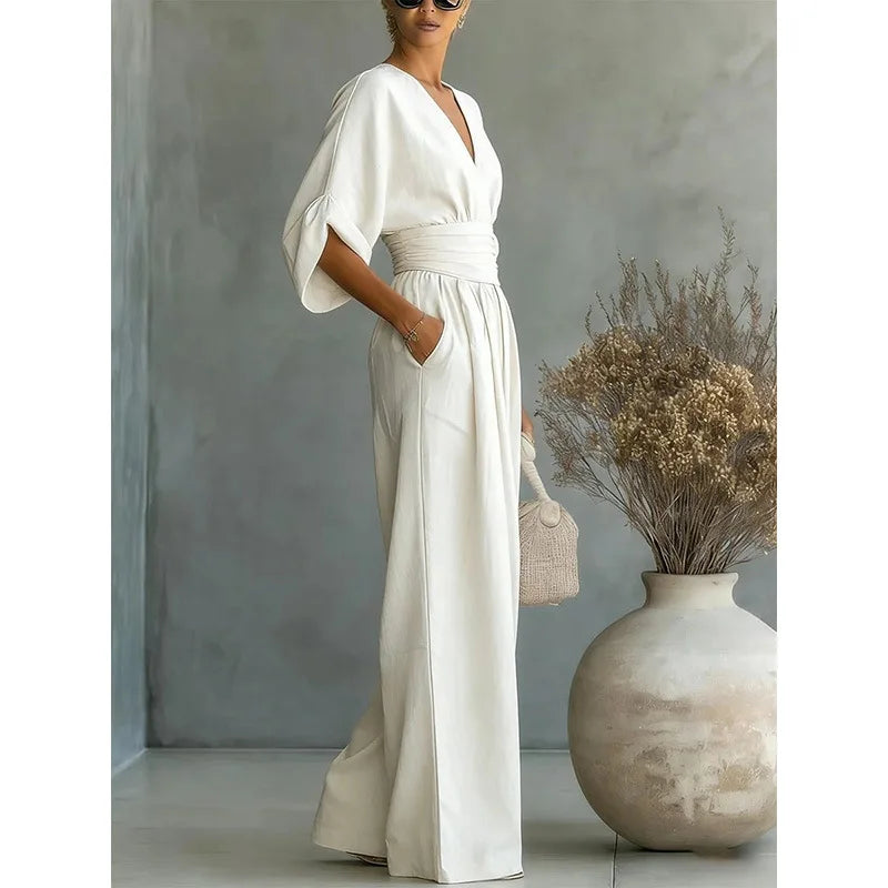 Viana | Eleganti Pantaloni a Vita Alta con V e Gamba Larga