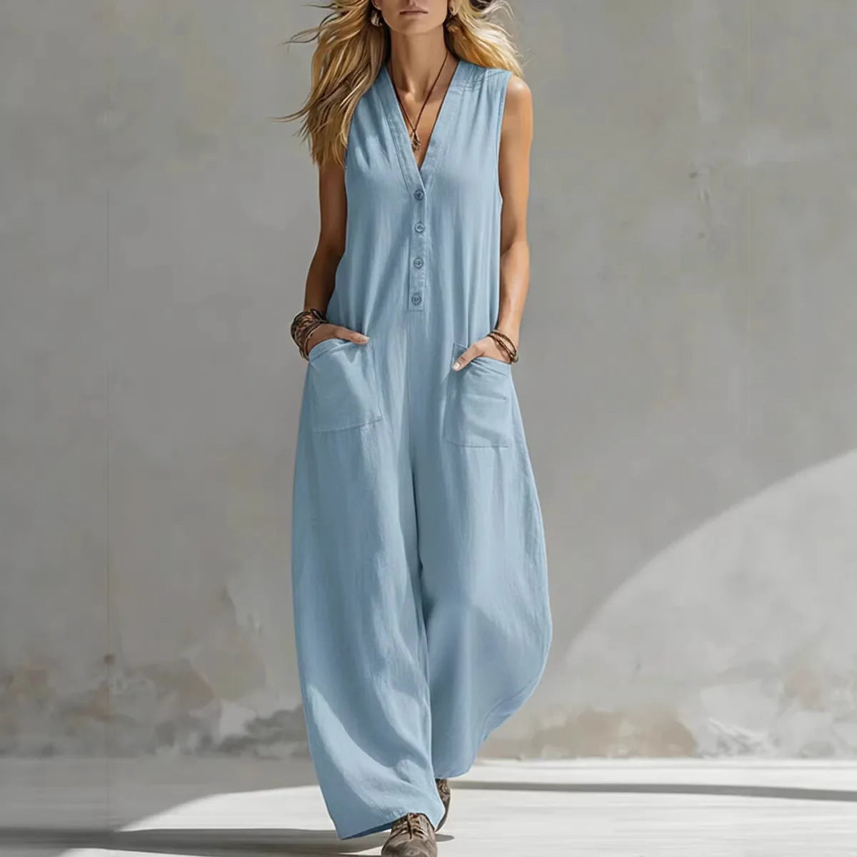 Liora | Salopette senza maniche in lino e cotone casual