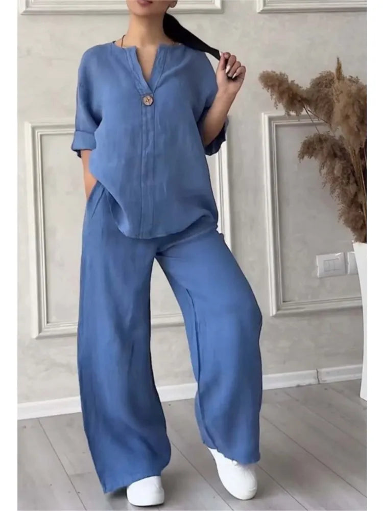 Mariana | Set Casual Top V-scollo Larghe Maniche