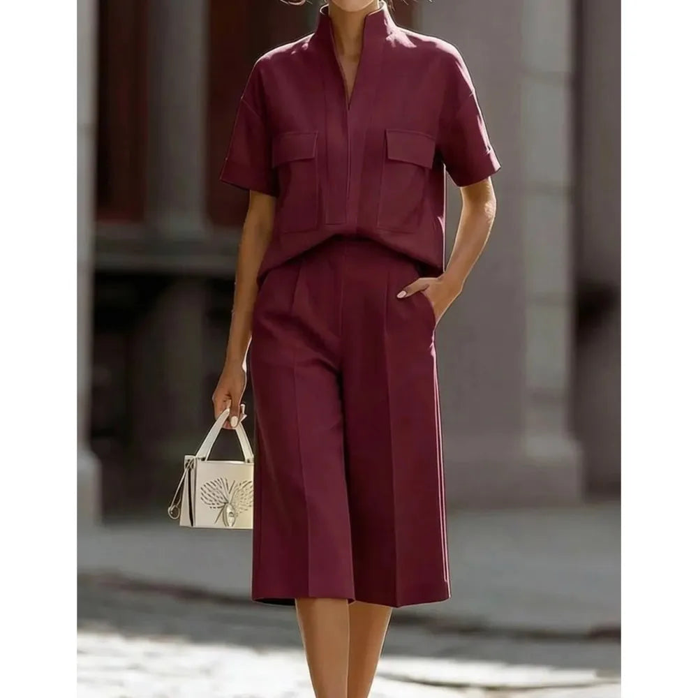 Luisa | Camicia a maniche corte con colletto e pantaloni corti casual