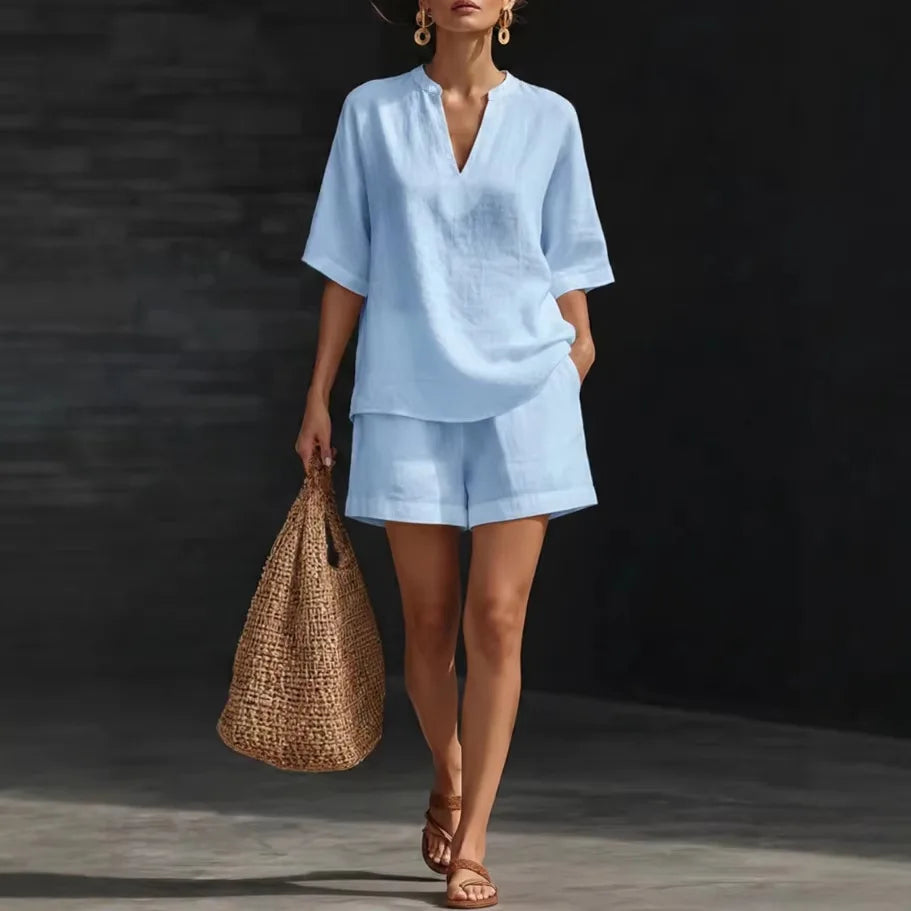 Liorna | Blusa a maniche lunghe con coulisse e pantaloni corti a balze