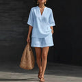Liorna | Blusa a maniche lunghe con coulisse e pantaloni corti a balze