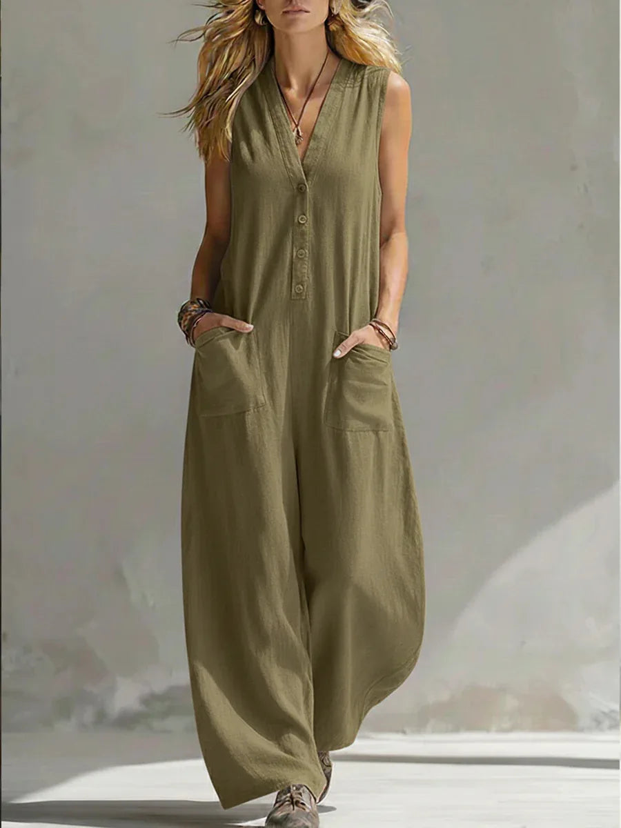 Liora | Salopette senza maniche in lino e cotone casual