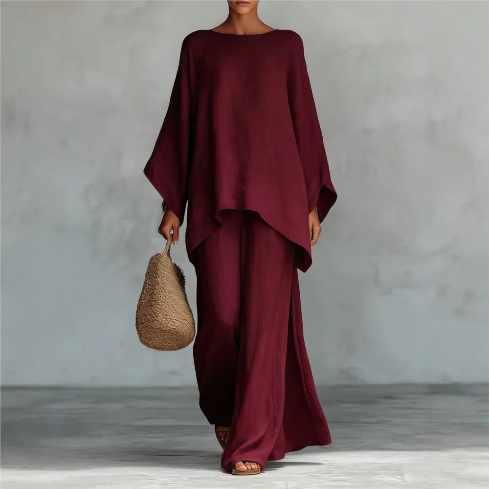 Lovina | Set di pantaloni larghi a gamba lunga in lino con maniche lunghe