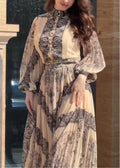 Ethnic Style Printed High-Neck Button-Down Maxi Dress (Belt Included)