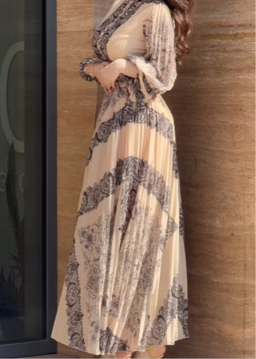 Ethnic Style Printed High-Neck Button-Down Maxi Dress (Belt Included)