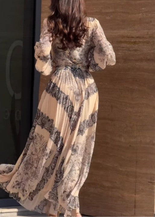 Ethnic Style Printed High-Neck Button-Down Maxi Dress (Belt Included)