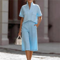 Luisa | Camicia a maniche corte con colletto e pantaloni corti casual