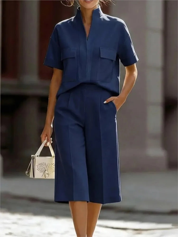 Luisa | Camicia a maniche corte con colletto e pantaloni corti casual