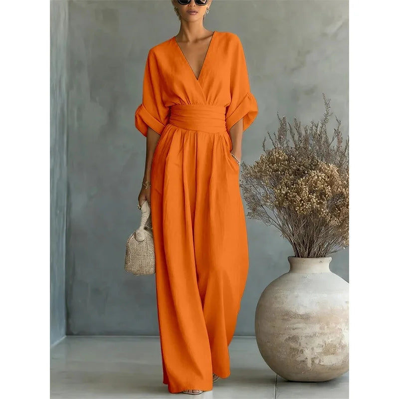 Viana | Eleganti Pantaloni a Vita Alta con V e Gamba Larga