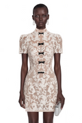 Simona Nude Lace Mini Dress with Bow Detail