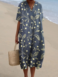 Women's Vintage Floral Art Print Flowy Casual Dress
