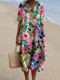 Margaret - Vibrant Floral Garden Print Flowy Dress