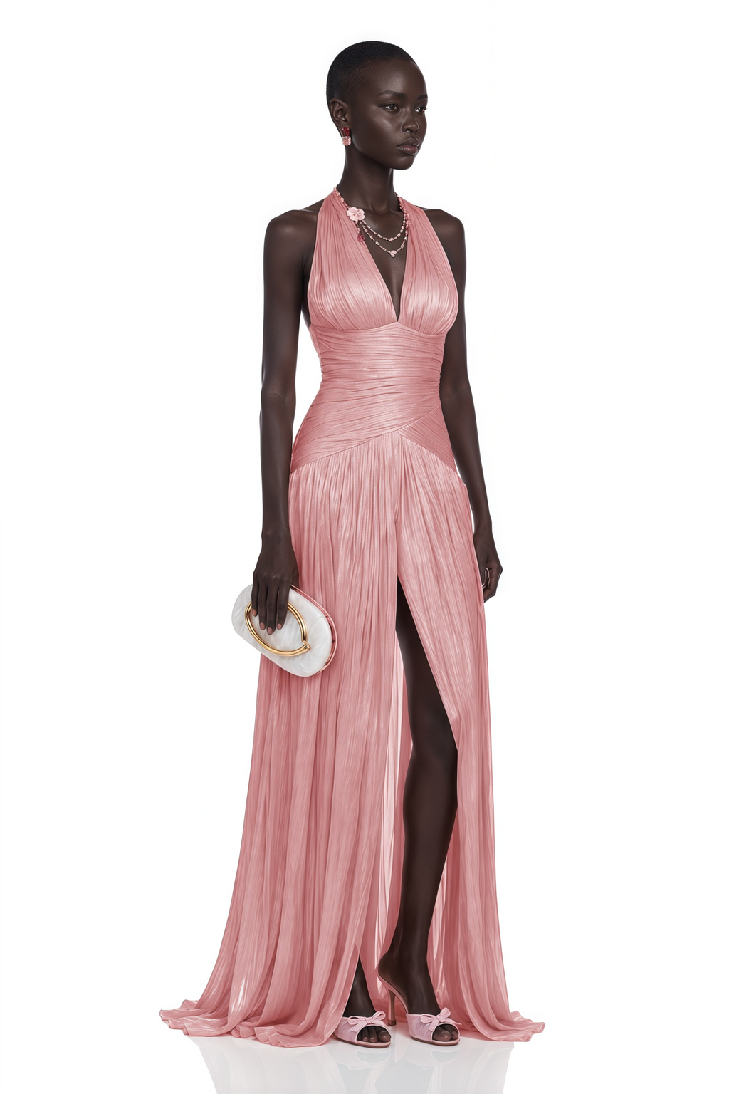 Uranie Pink Gathered Maxi Dress