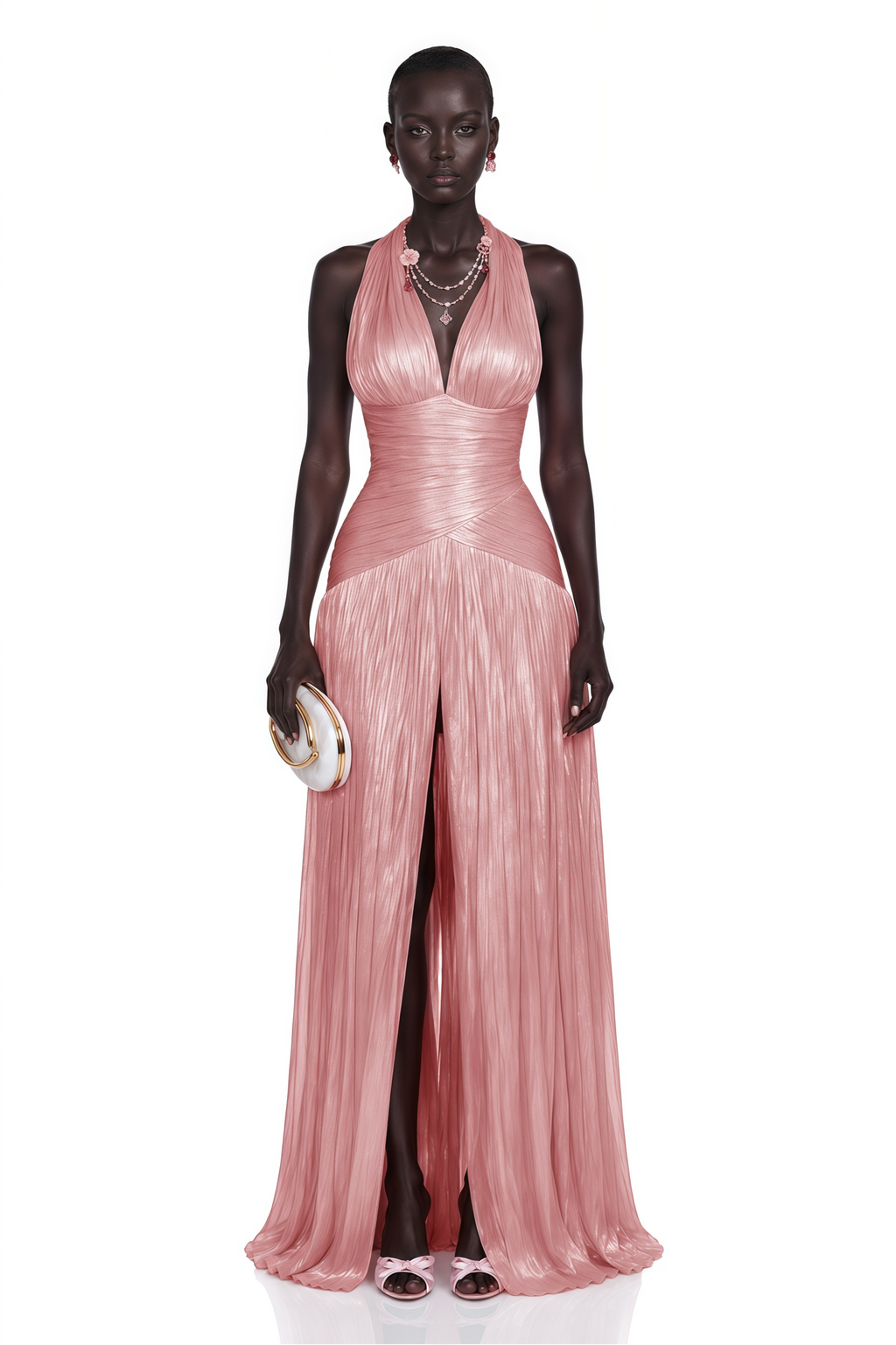 Uranie Pink Gathered Maxi Dress