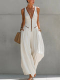 Urban Zipper Color-Block V-Neck Jumpsuit