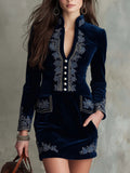 Bodycon Velvet Mini Dress with Vintage Embroidery