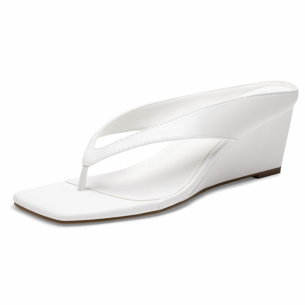 Portofino Square-Toe Thong Wedge Sandals – Sleek Lift, Cloud-Soft Steps