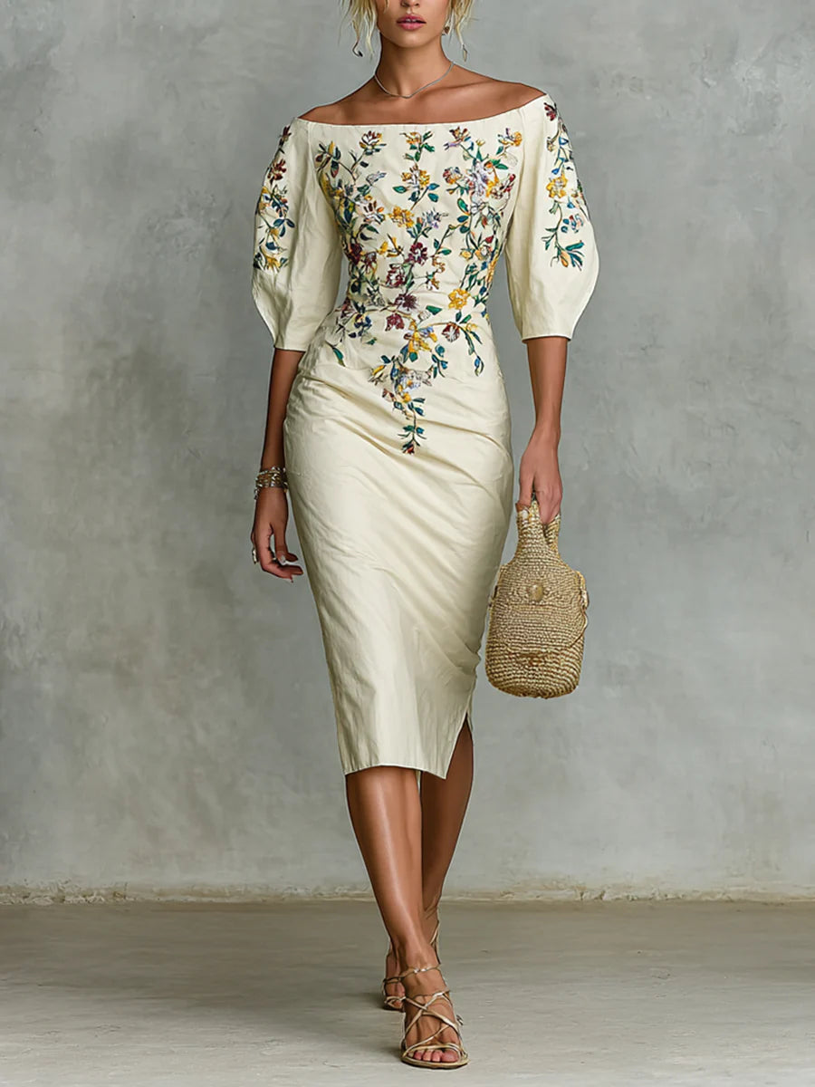 Women's floral print midi dress with slit