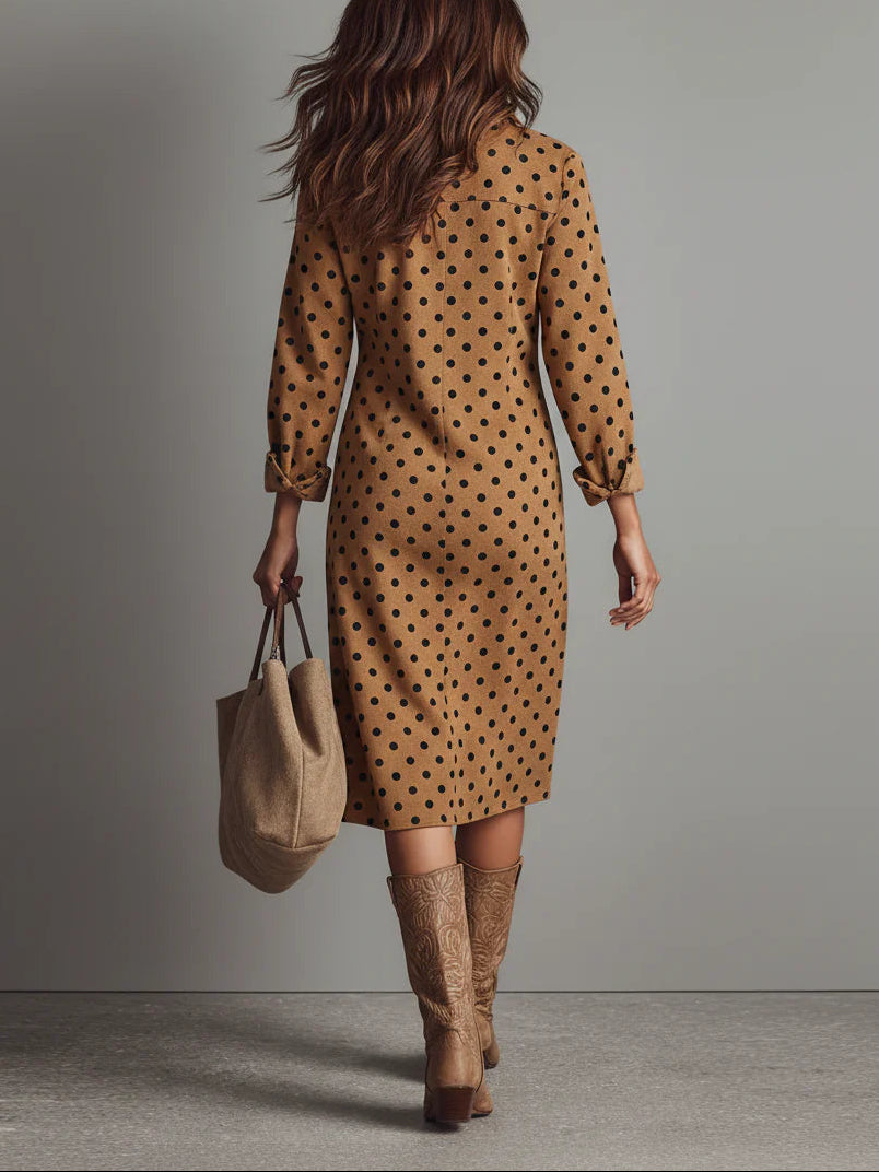 Polka Dot Faux Suede Midi Shirt Dress
