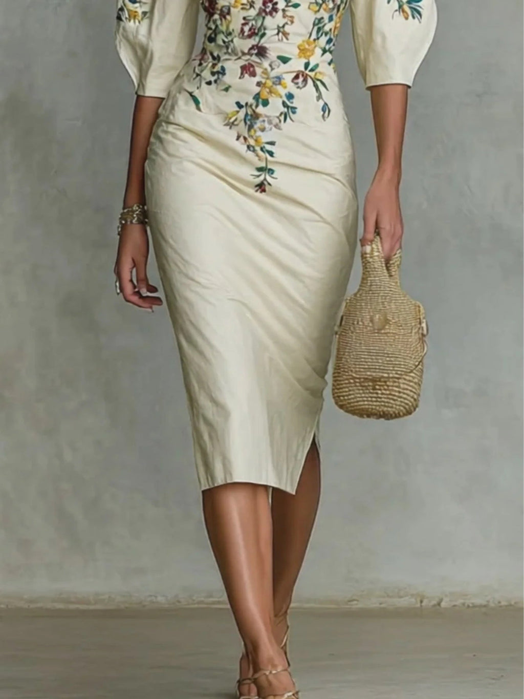 Women's floral print midi dress with slit