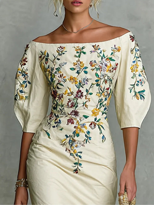 Women's floral print midi dress with slit