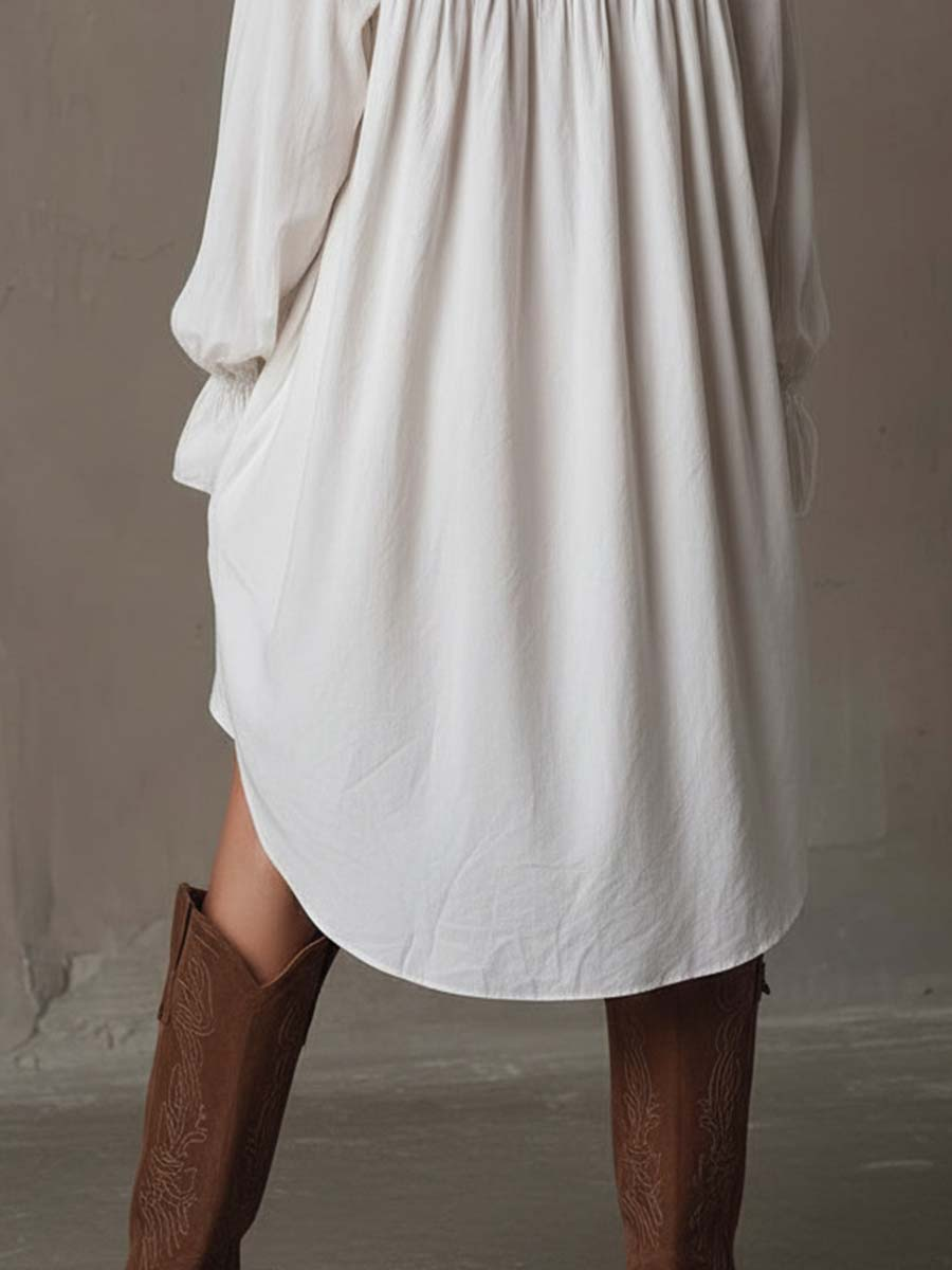 White Lace Irregular Hem Long-Sleeved Mini Dress