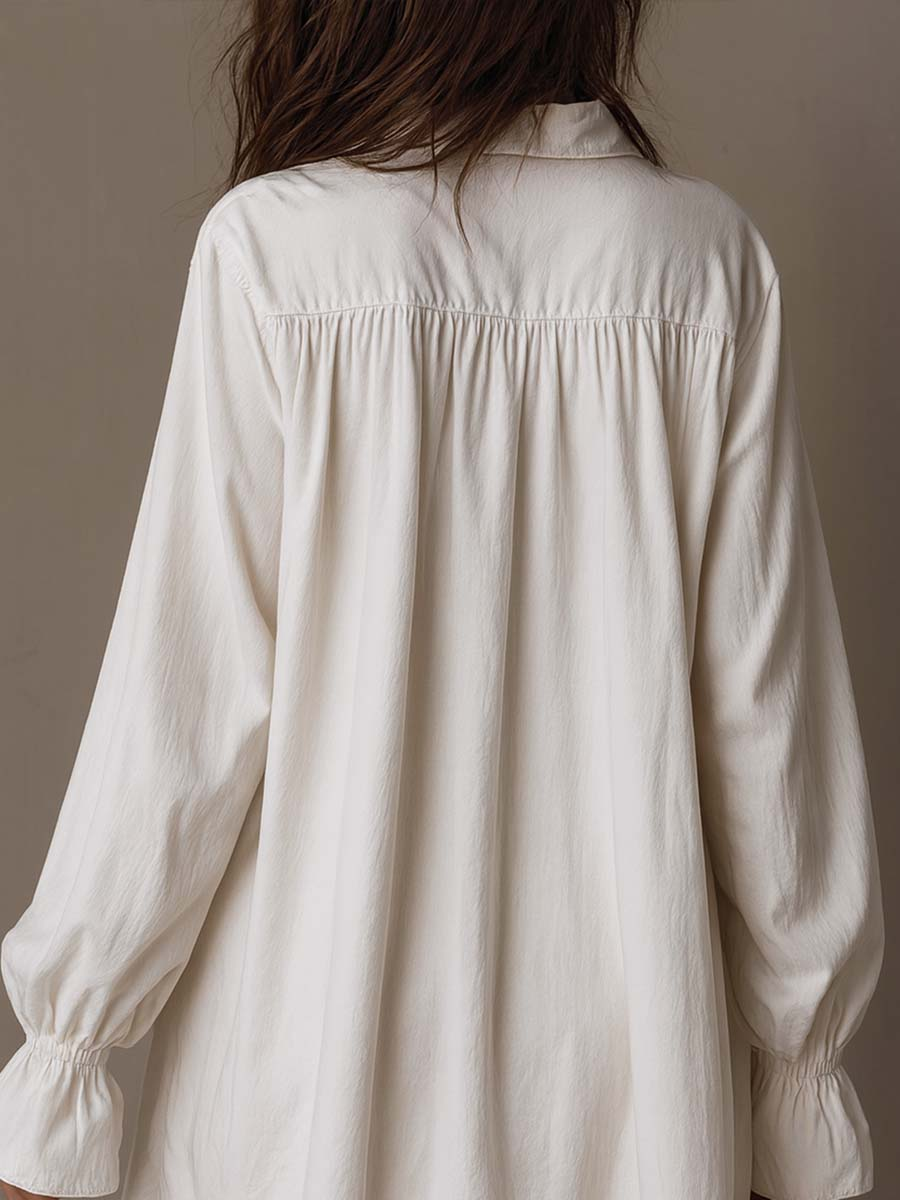 White Lace Irregular Hem Long-Sleeved Mini Dress