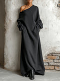 Black Off-Shoulder Sweatshirt Maxi Dress