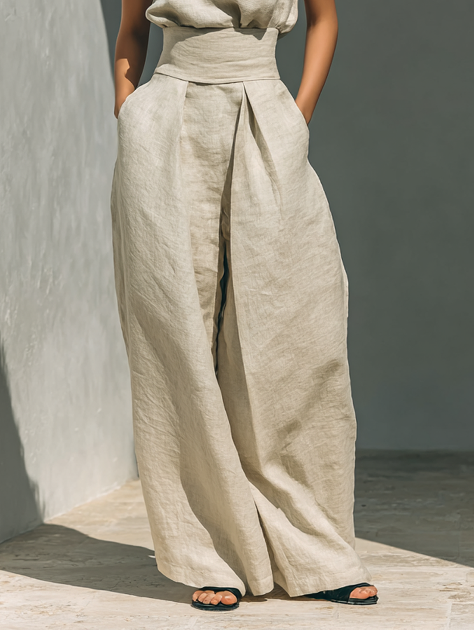 Aurora | Relaxed Beige Sleeveless Wide-Leg set