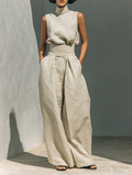 Aurora | Relaxed Beige Sleeveless Wide-Leg set
