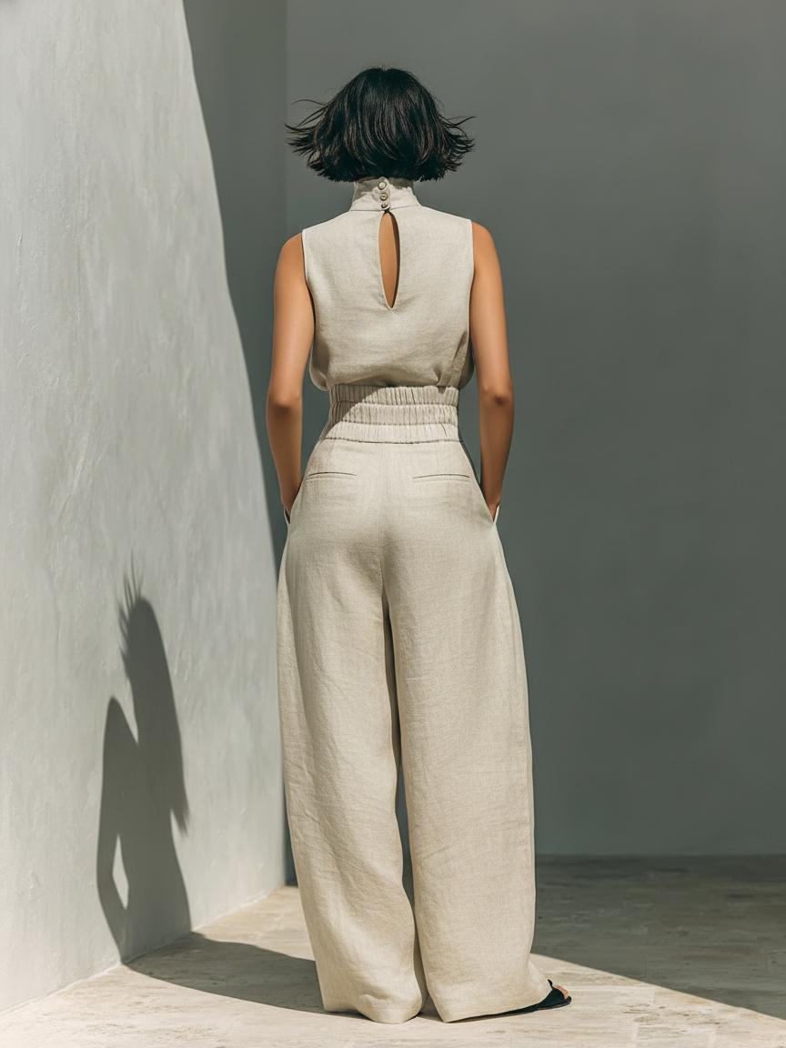 Aurora | Relaxed Beige Sleeveless Wide-Leg set
