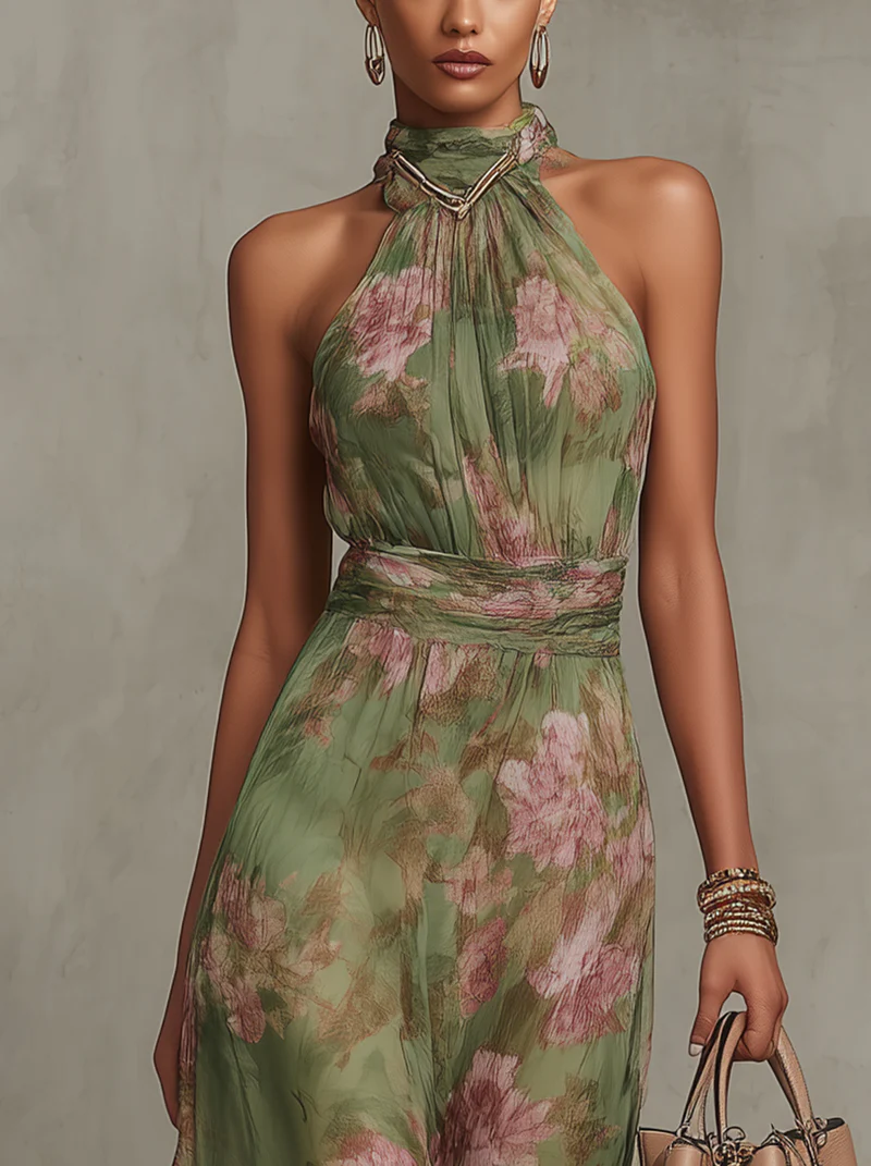 Serena — Floral Chiffon Halterneck Maxi Dress