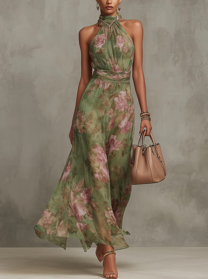 Serena — Floral Chiffon Halterneck Maxi Dress