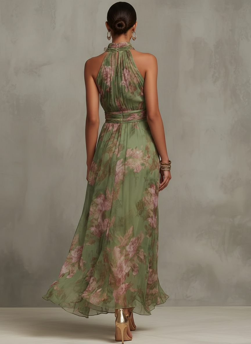 Serena — Floral Chiffon Halterneck Maxi Dress